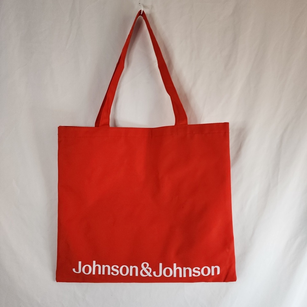 Johnson & Johnson Logo Red Tote Bag Weekend Grocery Shopping Beach 17.5" x 15.5" - Picture 5 of 8